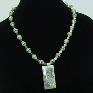Metal & Wood Pendant Necklace